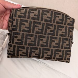 Fendi Brown and Black Logo Toiletry Bag